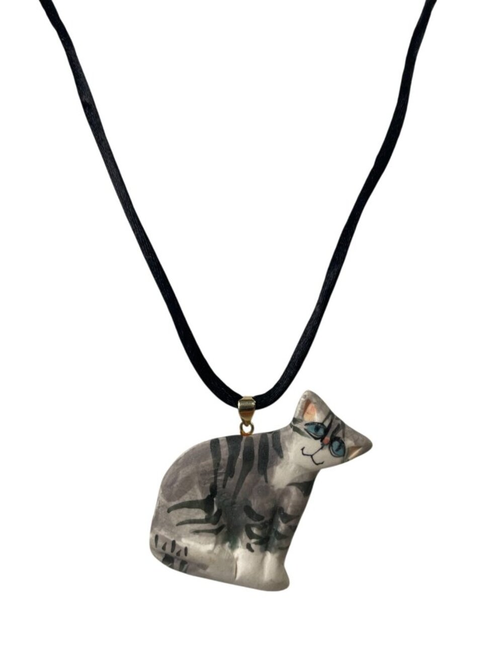 Vintage 90s Tabby Cat Pendant Necklace Animal Lovers Gift Feline Crazy Cat Lady